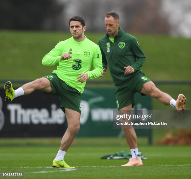 Dublin , Ireland - 14 November 2018; Robbie Brady, left, and David Meyler during a Republic of Ireland training session at the FAI National Training...