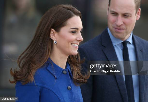 The Duke & Duchess Of Cambridge depart after a visit at McLaren Automotive Composites Technology Centre on November 14, 2018 in Rotherham, England.