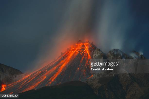 Eruption & Lava flow Soufriere Hills Volcano Montserrat Caribbean.