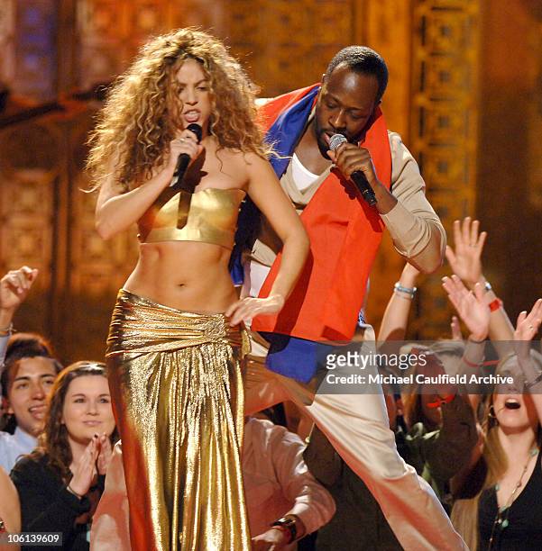 Shakira and Wyclef Jean perform "Hips Don't Lie" during The 49th Annual GRAMMY Awards - Show at Staples Center in Los Angeles, California, United...