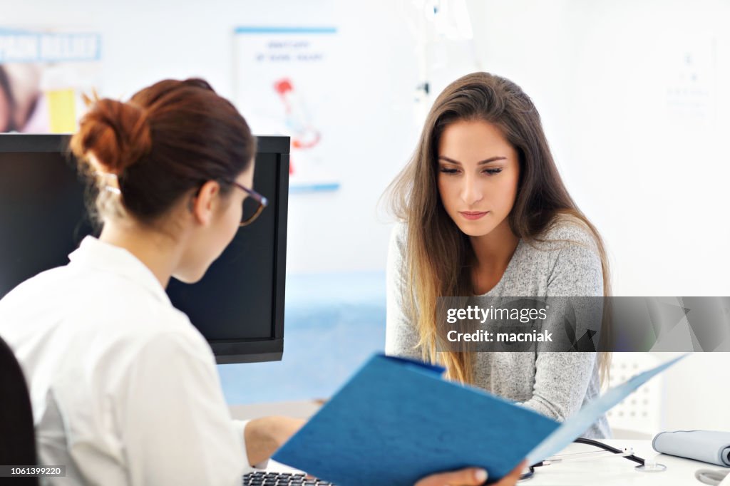 Adult woman having a visit at female doctor's office