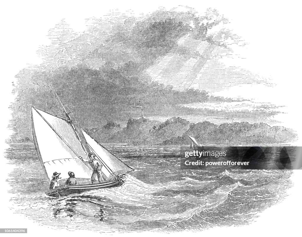 Sailboats Traveling to Roanoke Island in North Carolina, USA (19th Century)