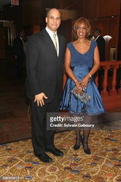 Newark Mayor Cory Booker and Gayle King during The 27th Annual One Hundred Black Men Benefit Gala at New York Hilton Hotel at 1335 Avenue of the...