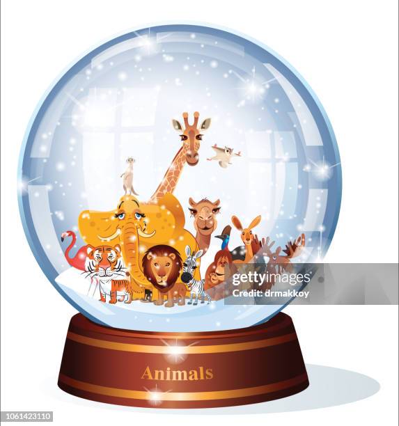 illustrazioni stock, clip art, cartoni animati e icone di tendenza di animali globo di neve - snow ball glass