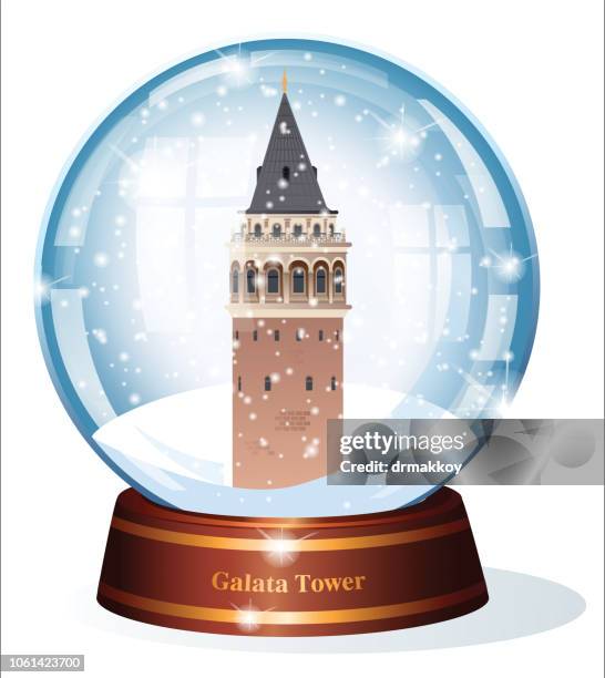 illustrazioni stock, clip art, cartoni animati e icone di tendenza di torre galata - snow ball glass