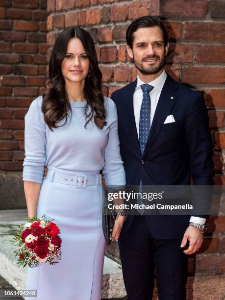 Prince Carl Phillip of Sweden and Princess Sofia of Sweden visit Stockholm City Hall for a lunch in connection with the Italian state visit on...