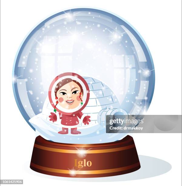 illustrazioni stock, clip art, cartoni animati e icone di tendenza di globo di neve e iglo - snow ball glass