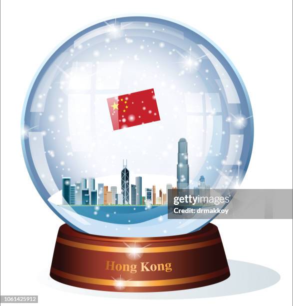 illustrazioni stock, clip art, cartoni animati e icone di tendenza di hong kong, globo di neve - snow ball