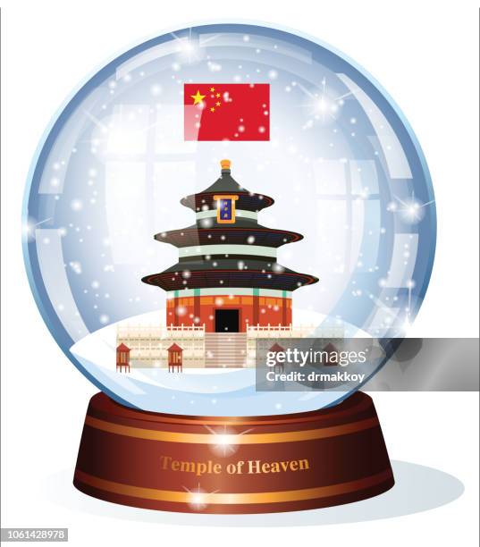 illustrazioni stock, clip art, cartoni animati e icone di tendenza di globo di neve e tempio del cielo - snow ball glass