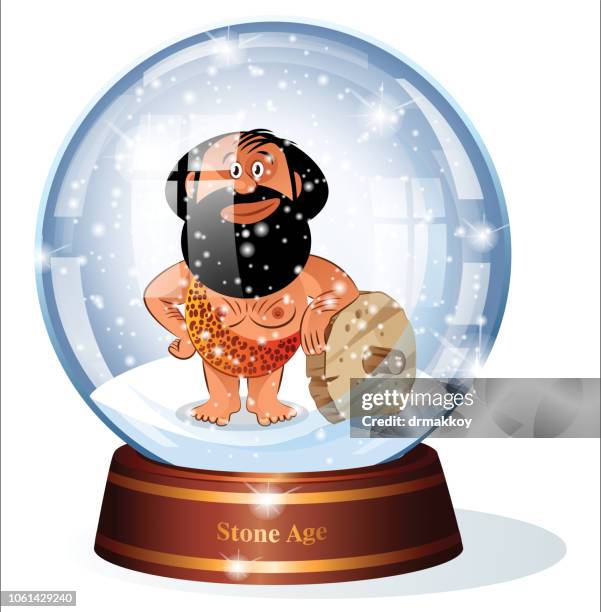 illustrazioni stock, clip art, cartoni animati e icone di tendenza di globo di neve ed età della pietra - snow ball glass