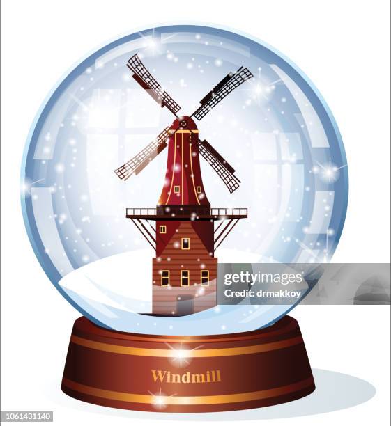 illustrazioni stock, clip art, cartoni animati e icone di tendenza di globo di neve, mulino a vento - snow ball glass
