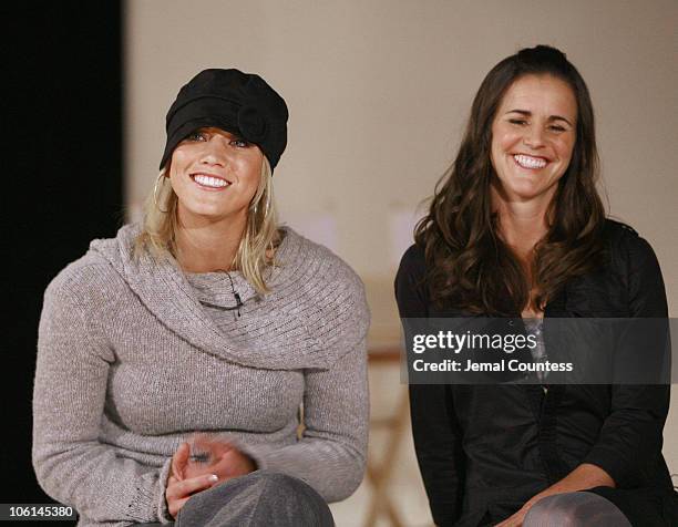 Hope Solo and Brandi Chastain during Press Conference to Announce the Launch of Nike Tailwind Product Line at Lotus Space in New York City, New York,...