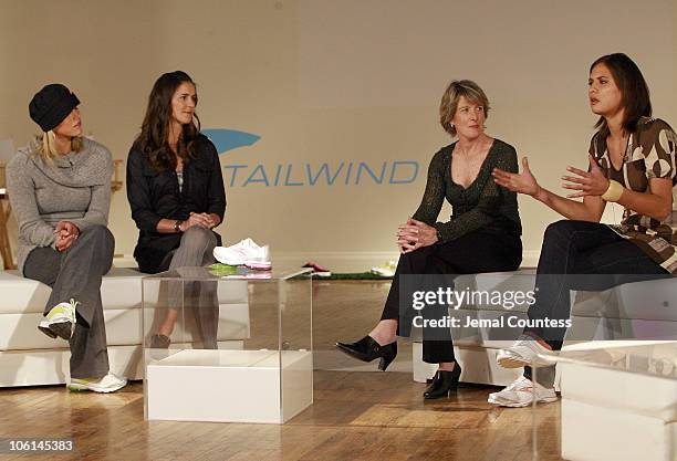 Hope Solo, Brandi Chastain, Clare Hamill, President and CEO of Exeter Brands Group and Logan Tom