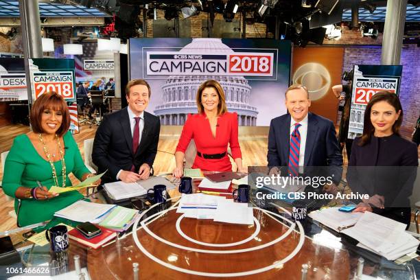 News coverage of Midterm Election 2018. Pictured L to R: Gayle King, Jeff Glor, Norah O'Donnell, John Dickerson, and Bianna Golodryga.