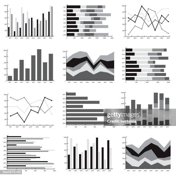 ilustrações de stock, clip art, desenhos animados e ícones de different graph styles icon set - gráfico de barras