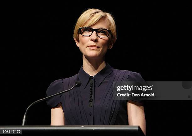 Cate Blanchett reads out nominations during the 2010 AFI Awards Nominations Announcement event at Sydney Theatre on October 27, 2010 in Sydney,...