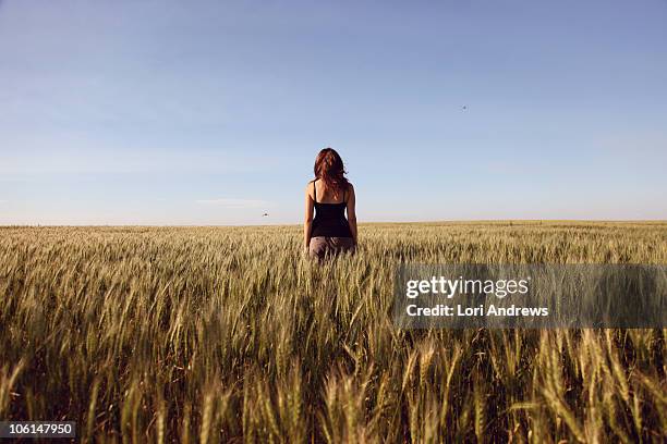 woman in tall grain field with dragonfly's - saskatchewan prairie stock pictures, royalty-free photos & images