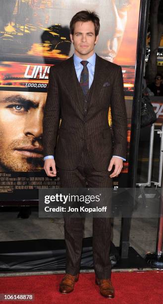 Actor Chris Pine arrives at the Los Angeles Premiere "Unstoppable" at Regency Village Theatre on October 26, 2010 in Westwood, California.