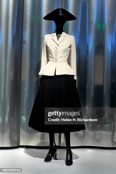 The Bar jacket, created by Christian Dior himself for his Haute Couture Spring-Summer 1947, Corolle line, is on display for the upcoming Dior Show at...