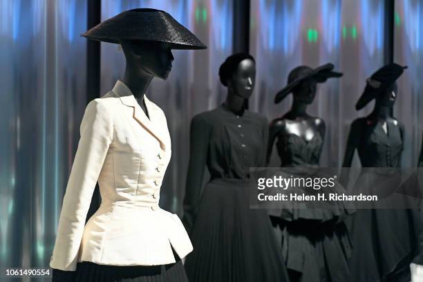 Display of dresses in the upcoming Dior Show at the Denver Art Museum on November 13, 2018 in Denver, Colorado. This display is at the beginning of...