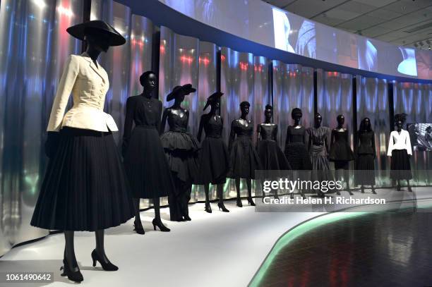 Display of dresses in the upcoming Dior Show at the Denver Art Museum on November 13, 2018 in Denver, Colorado. This display is at the beginning of...