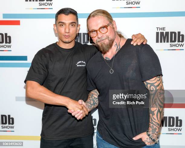 Host Tim Kash and screenwriter Kurt Sutter on the set of 'The IMDb Show' on October 24, 2018 in Studio City, California. This episode of 'The IMDb...
