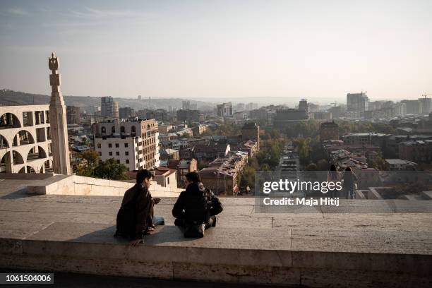 The view from Cafesjian Center for the Arts Housed in a vast flight of stone steps known as the Cascade, on November 13, 2018 in Yerevan, Armenia....