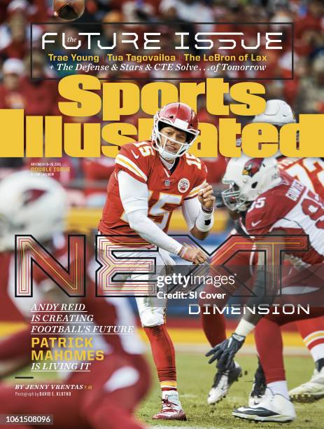 November 19, 2018 -- November 26, 2018 Sports Illustrated via Getty Images Cover: Football: Kansas City Chiefs QB Patrick Mahomes in action, making...