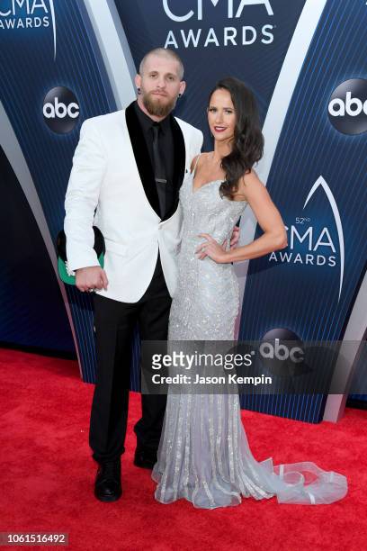 Brantley Gilbert and Amber Cochran attend the 52nd annual CMA Awards at the Bridgestone Arena on November 14, 2018 in Nashville, Tennessee.