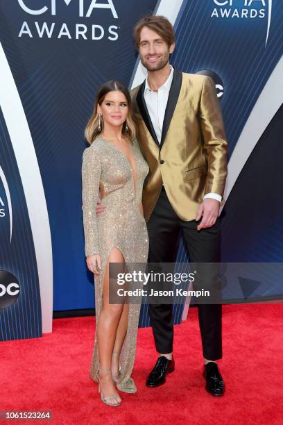 Recording artist Maren Morris and Ryan Hurd attend the 52nd annual CMA Awards at the Bridgestone Arena on November 14, 2018 in Nashville, Tennessee.