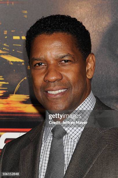 Denzel Washington arrives at the "Unstoppable" Los Angeles Premiere at Regency Village Theatre on October 26, 2010 in Westwood, California.