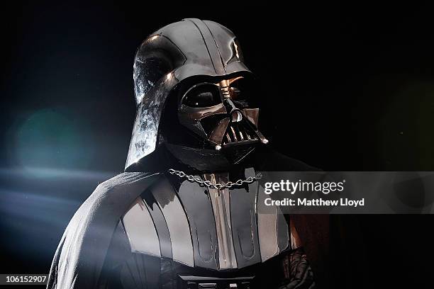 An original Darth Vader costume from the Star Wars films on display in Christie's auction house on October 27, 2010 in London, England. The rare...