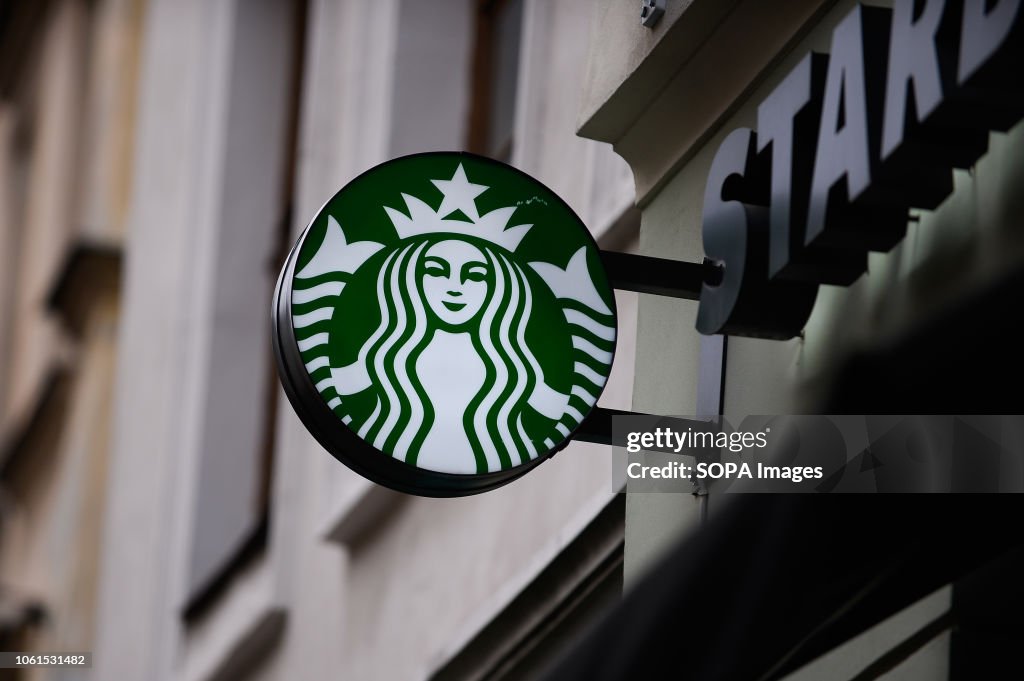 The Starbucks logo seen in Krakow...