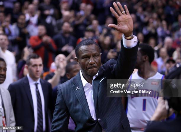 Head Coach Dwane Casey of the Detroit Pistons acknowledges the crowd during an NBA game against the Toronto Raptors at Scotiabank Arena on November...