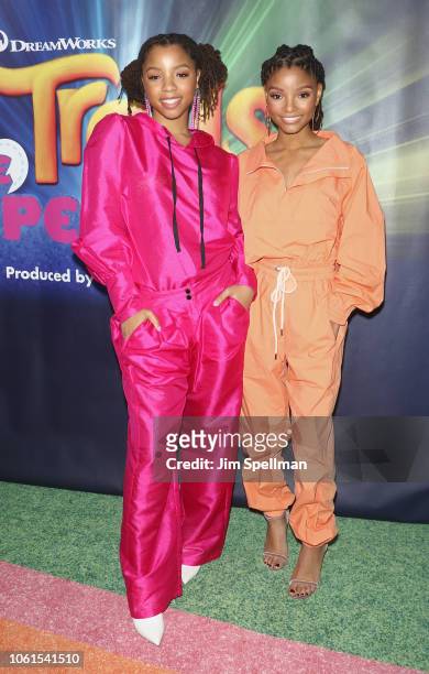 Singers Halle Bailey and Chloe Bailey of Chloe x Halle attend the Dreamworks Trolls The Experience opening at Trolls The Experience on November 14,...