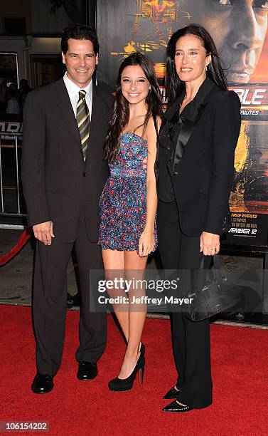 Chris Ciaffa, Lucy Rogers-Ciaffa and Mimi Rogers arrive at the "Unstoppable" Los Angeles Premiere at Regency Village Theatre on October 26, 2010 in...