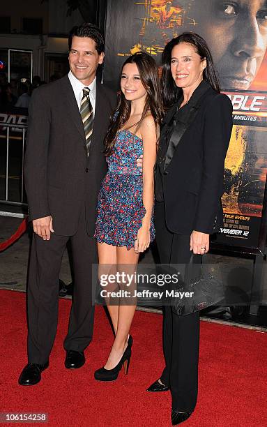 Chris Ciaffa, Lucy Rogers-Ciaffa and Mimi Rogers arrive at the "Unstoppable" Los Angeles Premiere at Regency Village Theatre on October 26, 2010 in...