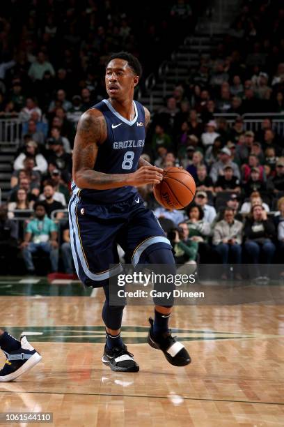 MarShon Brooks of the Memphis Grizzlies handles the ball against the Milwaukee Bucks on November 14, 2018 at the Fiserv Forum in Milwaukee,...