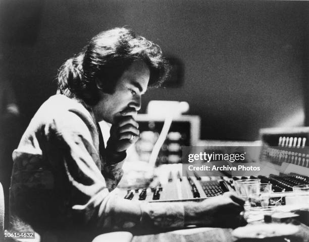 American singer and songwriter Neil Diamond in a recording studio, circa 1975.