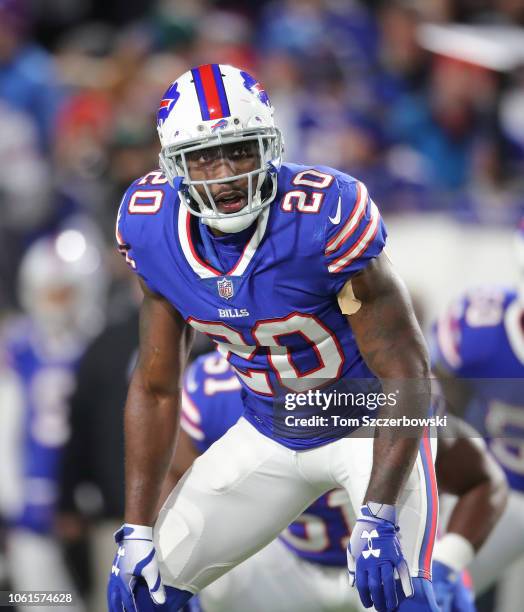 Rafael Bush of the Buffalo Bills lines up during NFL game action against the New England Patriots at New Era Field on October 29, 2018 in Buffalo,...