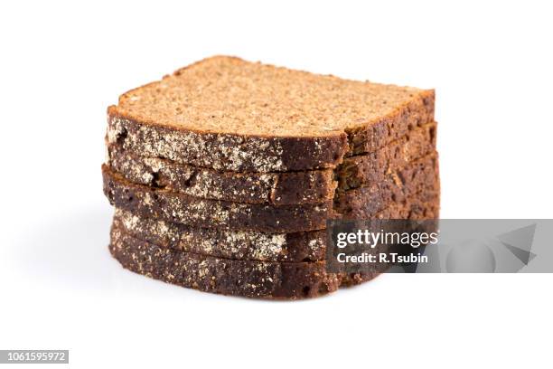 sliced of rye bread, isolated on white background - sliced bread tower stock pictures, royalty-free photos & images