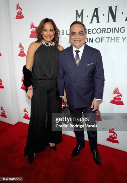 Alexandra Malagon and Gilberto Santa Rosa attend the Person of the Year Gala honoring Mana during the 19th annual Latin GRAMMY Awards at the Mandalay...