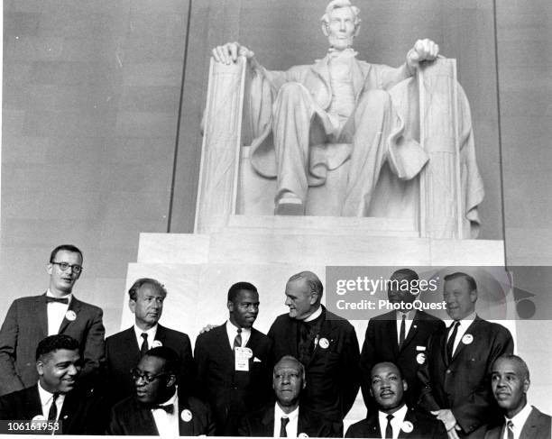 Civil Rights leaders pose in the Lincoln Memorial during the March on Washington for Jobs and Freedom, Washington DC, August 28, 1963. Pictured are,...