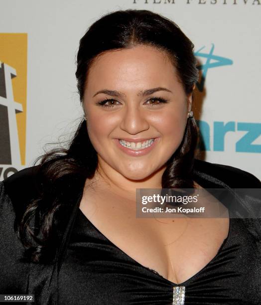 Actress Nikki Blonsky arrives at the Hollywood Film Festival's Hollywood Awards at the Beverly Hilton Hotel on October 22, 2007 in Beverly Hills,...