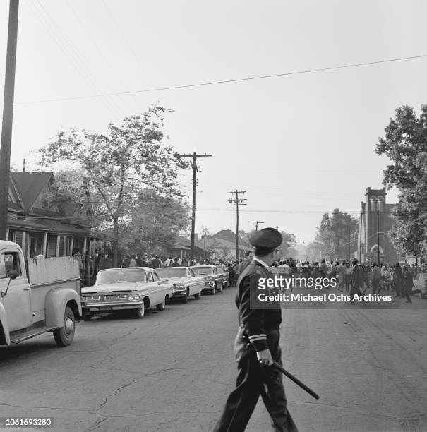 Protestors in the street during the Birmingham Campaign in Birmingham, Alabama, May 1963. The movement, which called for the integration of African...