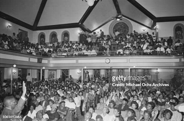 Rally by civil rights activists Fred Shuttlesworth and Martin Luther King Jr. At a church in Birmingham, Alabama, 14th October 1963.