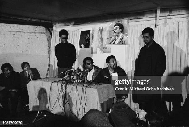 Civil Rights Movement organiser Stokely Carmichael holds a press conference the day after the assassination of Martin Luther King Jr., 5th April 1968.