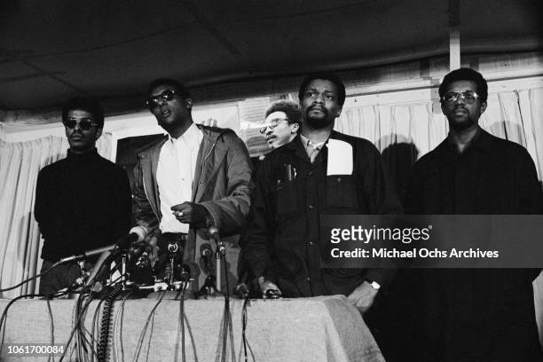 Civil Rights Movement organiser Stokely Carmichael holds a press conference the day after the assassination of Martin Luther King Jr., 5th April 1968.