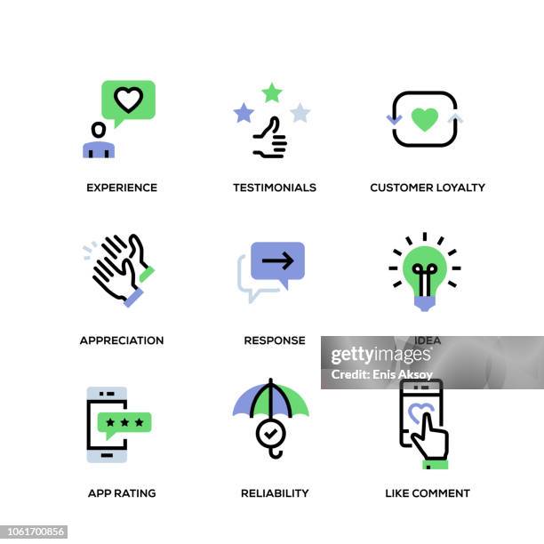feedback line icon set - client appreciation event stock illustrations