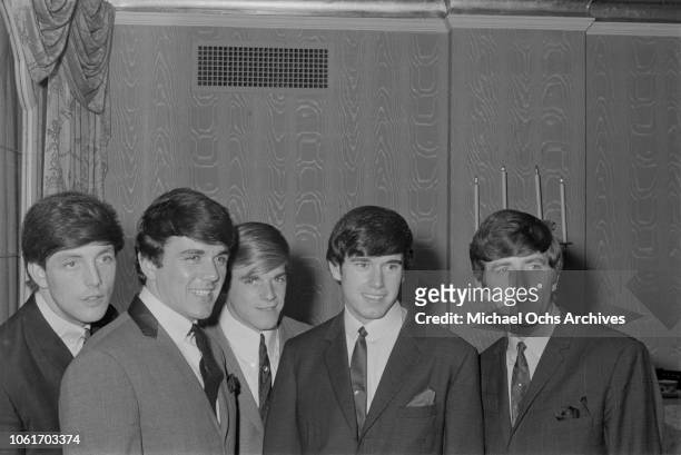 English pop band The Dave Clark Five during a press conference in New York City, 1964. From left to right, they are Mike Smith, Dave Clark, Lenny...